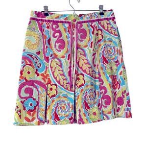 New York City Design Co. mod paisley print flat pleat skirt ribbon trim 14